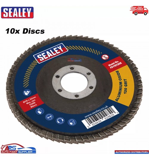 Sealey 120Grit Flap Discs Aluminium Oxide 115mm 22mm Bore - Pack of 10